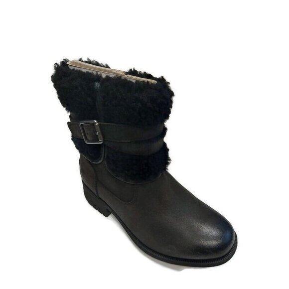 UGG Blayre III Leather Sheepskin Boots Womens Size 5 Waterproof 1095153 Black - Picture 1 of 8